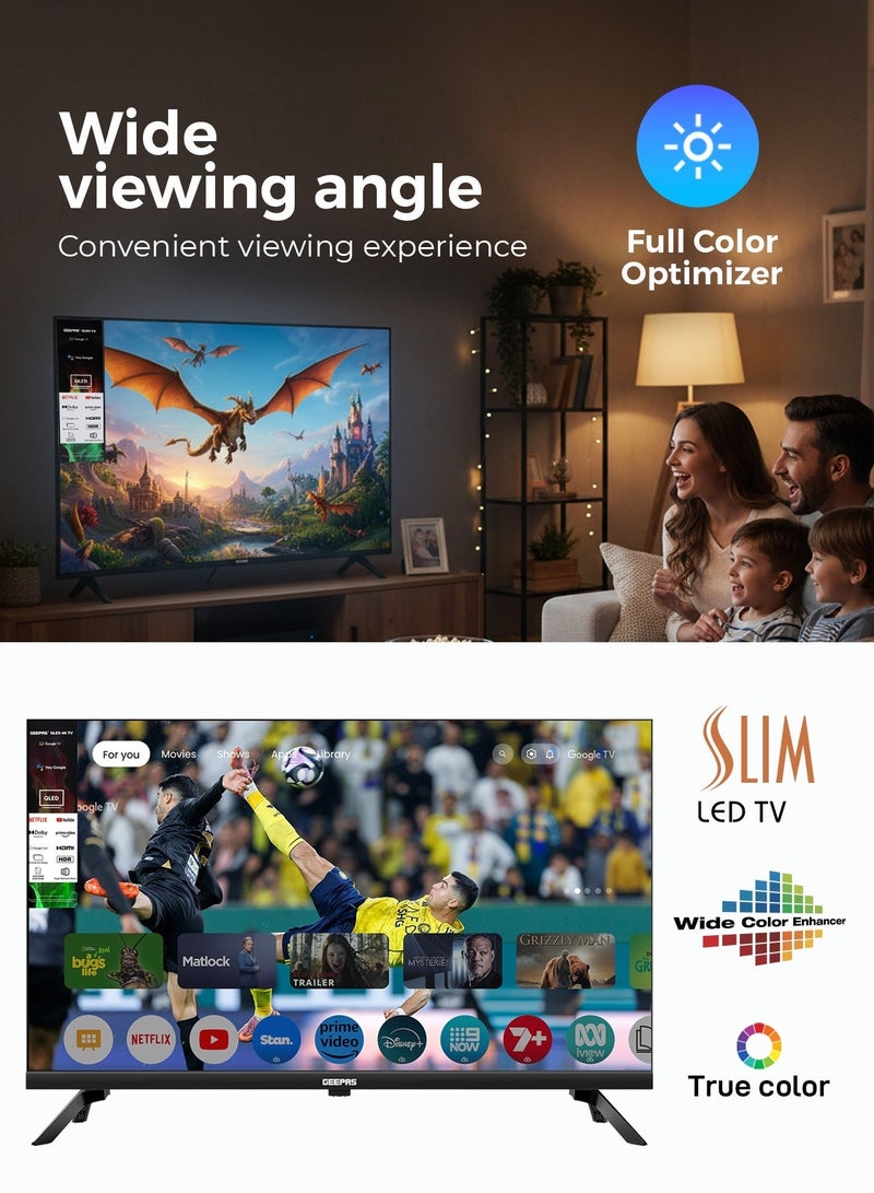 GEEPAS تلفاز جيباس 32 بوصة HD QLED الذكي من جوجل (GLED3215GTQLD)، صوت دولبي، Chromecast مدمج، واي فاي وبلوتوث، HDMI وUSB - Image 4